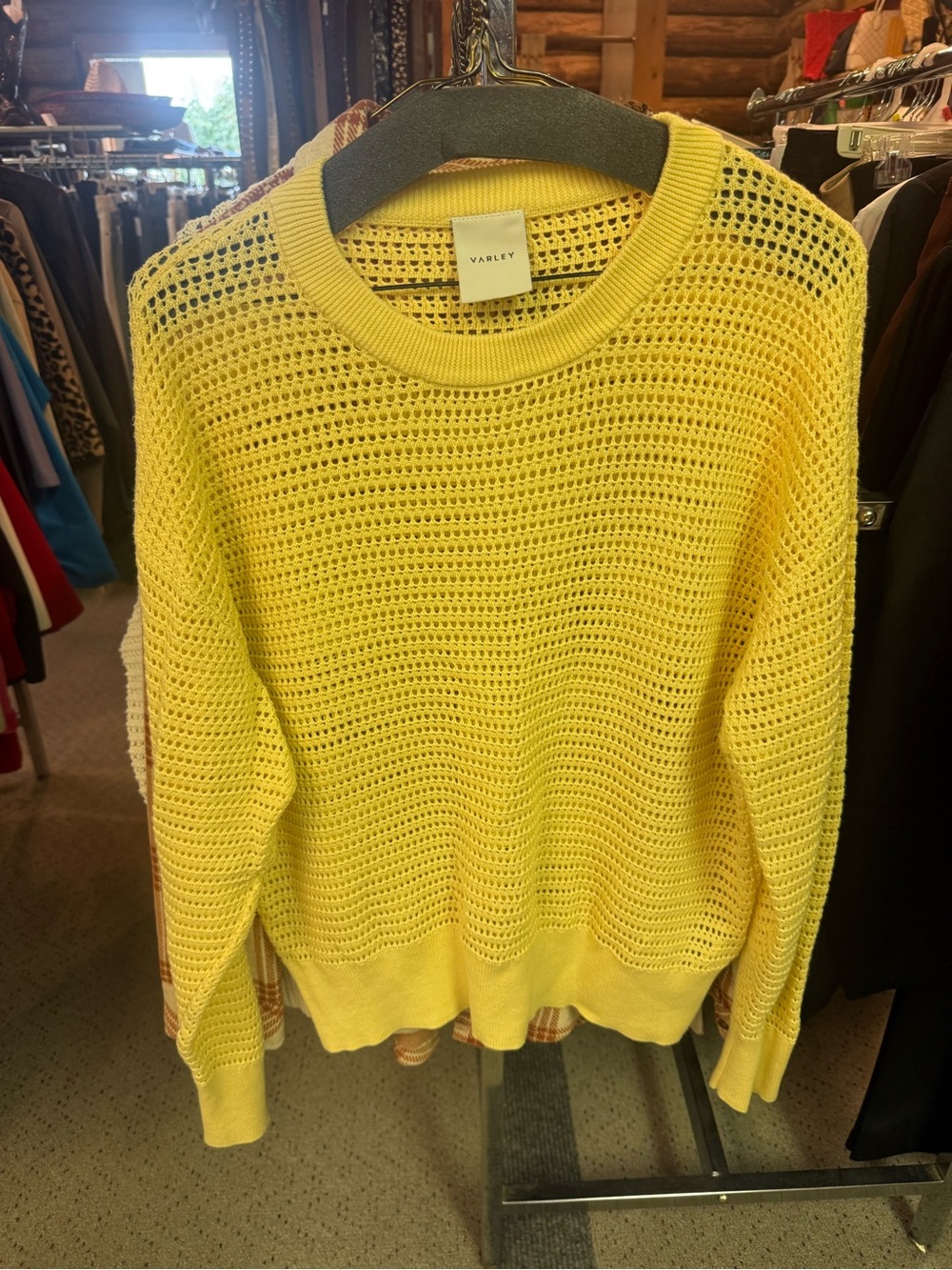 😍M NWOT Varley Yellow Open-Knit Crewneck Sweater